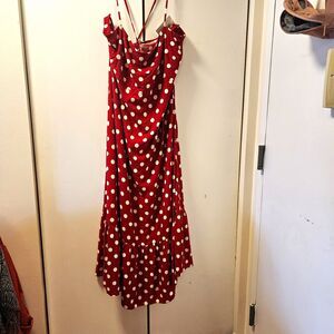 A New Day Red & White Polka Dot Maxi Ruffle Dress Spaghetti Strap 2X NWT Retro